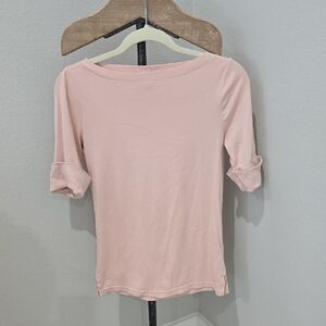 Lauren Ralph Lauren Soft Pink Short Rolled Up Sleeve Cotton Tee Boatneck Medium